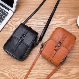 Dame Ekte Skinn Casual Retro Flerlags Øretelefonhull 6.5 Tommers Telefonveske Crossbody-veske