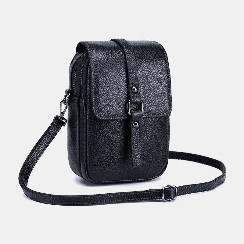 Dame Ekte Skinn Casual Retro Flerlags Øretelefonhull 6.5 Tommers Telefonveske Crossbody-veske