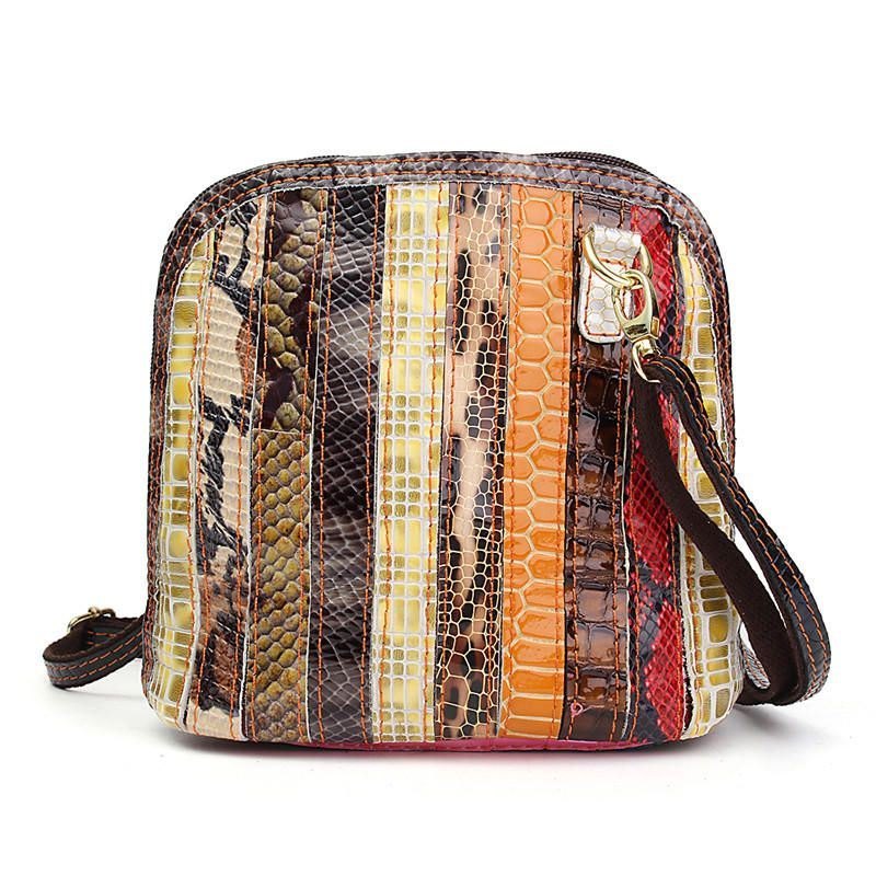 Dame Ekte Skinn Patchwork Floral Crossbody Bag