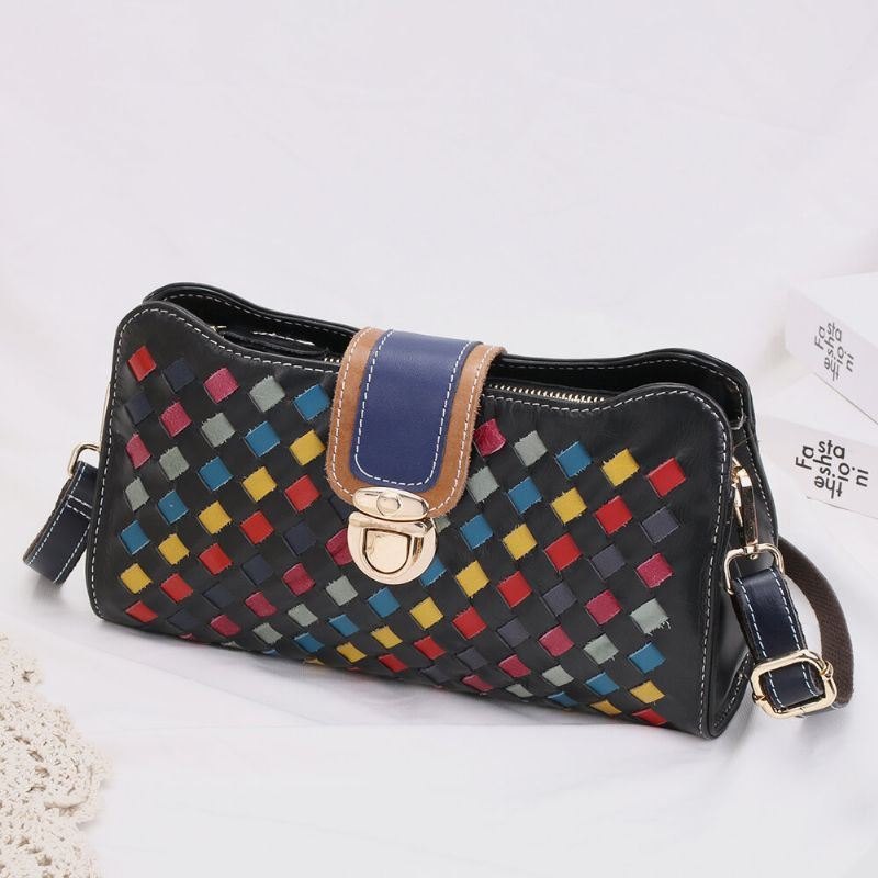 Dame Ekte Skinn Patchwork Telefonveske Crossbody Bag Skulderveske