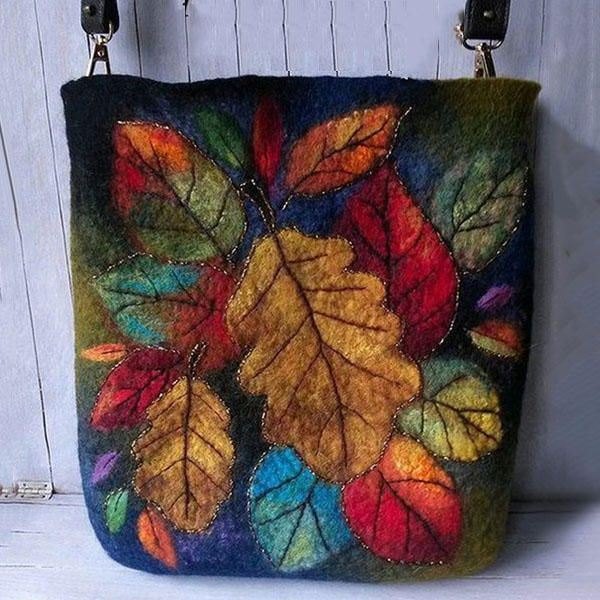 Dame Fargerike Leaf Diy Lam Hårveske Crossbody Bag Skulderveske