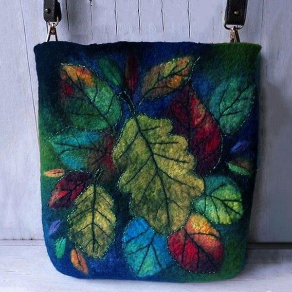 Dame Fargerike Leaf Diy Lam Hårveske Crossbody Bag Skulderveske