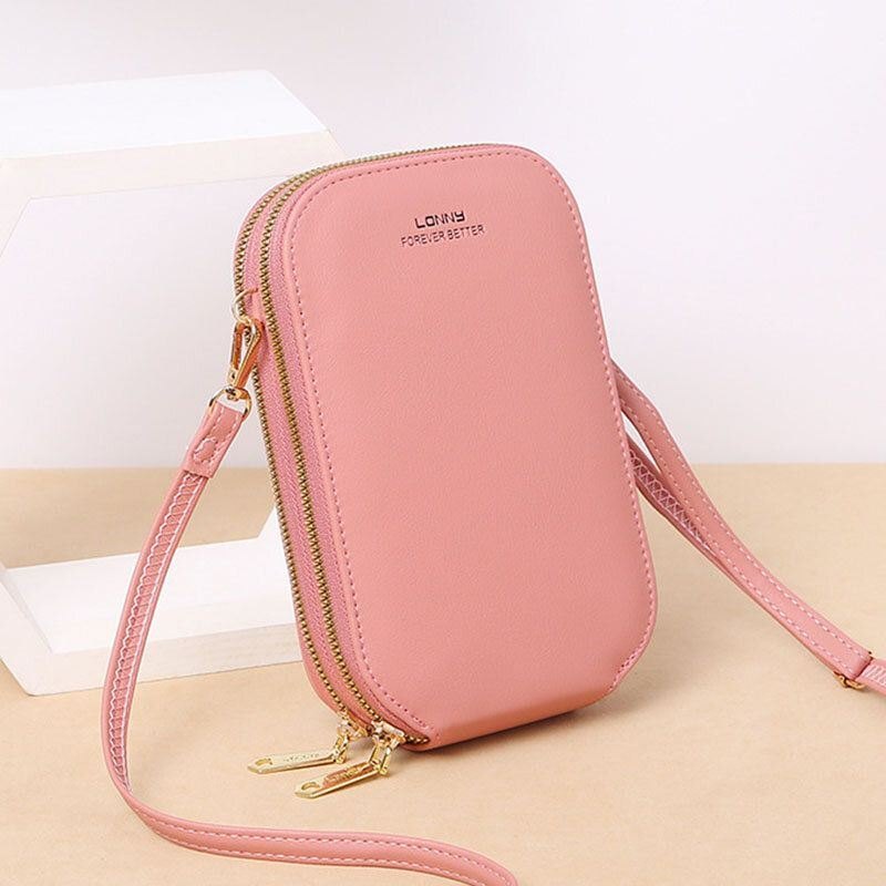 Dame Faux Leather Fashion Touch Screen Mini Crossbody Bag Telefonveske