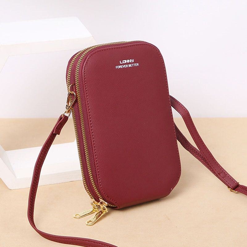 Dame Faux Leather Fashion Touch Screen Mini Crossbody Bag Telefonveske