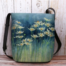 Dame Filt Blomster Mønster Prints Crossbody Bag Skulderveske