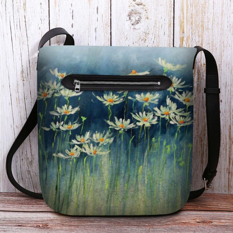 Dame Filt Blomster Mønster Prints Crossbody Bag Skulderveske