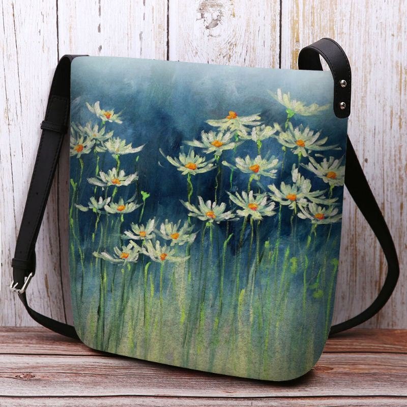 Dame Filt Blomster Mønster Prints Crossbody Bag Skulderveske