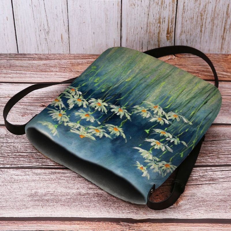 Dame Filt Blomster Mønster Prints Crossbody Bag Skulderveske