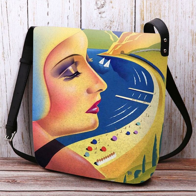 Dame Filt Kunst Maleri Tegneserie Figur Trykk Personlighet Crossbody Bag Skulderveske