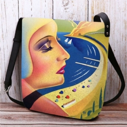 Dame Filt Kunst Maleri Tegneserie Figur Trykk Personlighet Crossbody Bag Skulderveske