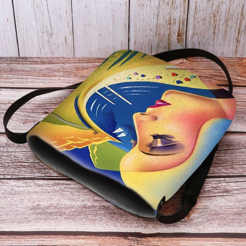 Dame Filt Kunst Maleri Tegneserie Figur Trykk Personlighet Crossbody Bag Skulderveske