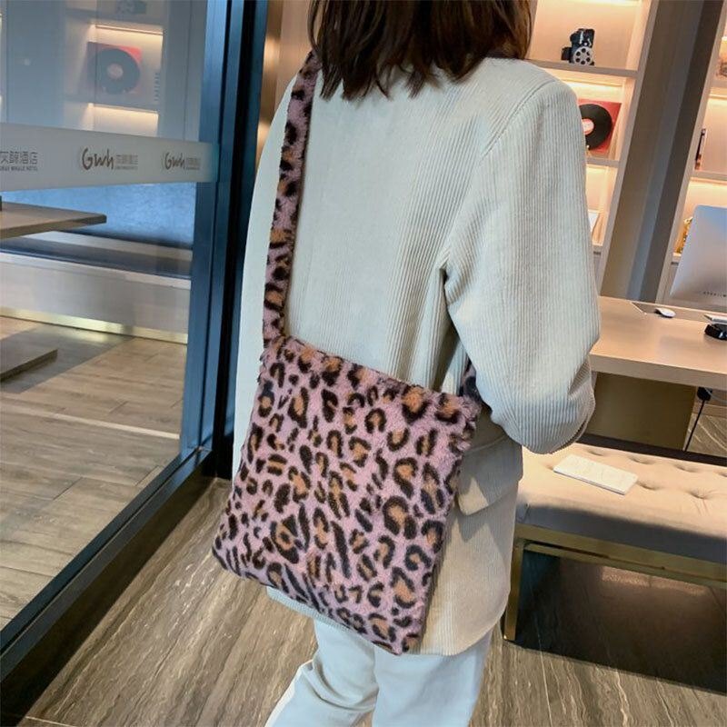 Dame Filt Mykt Leopardmønster Søt Uformell Personlighet Skulderveske Crossbody Veske