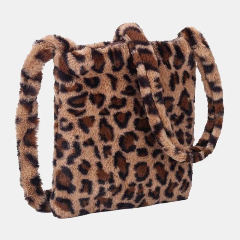 Dame Filt Mykt Leopardmønster Søt Uformell Personlighet Skulderveske Crossbody Veske