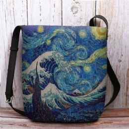 Dame Filt Sea Wave Stjernehimmel Mønster Oljemaleri Stil Utskrifter Crossbody Bag Skulderveske