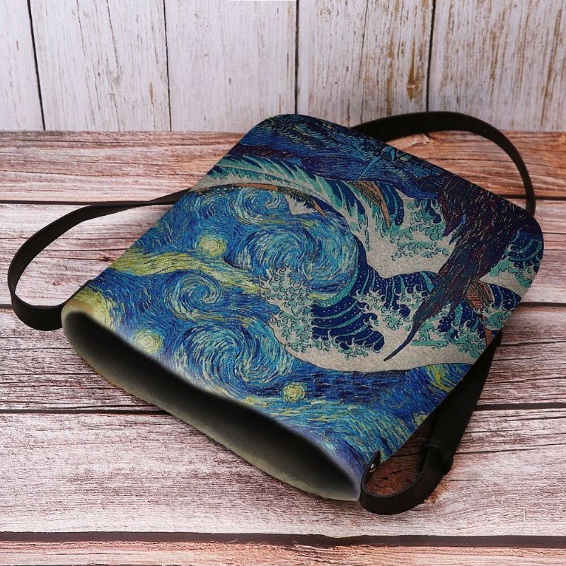 Dame Filt Sea Wave Stjernehimmel Mønster Oljemaleri Stil Utskrifter Crossbody Bag Skulderveske