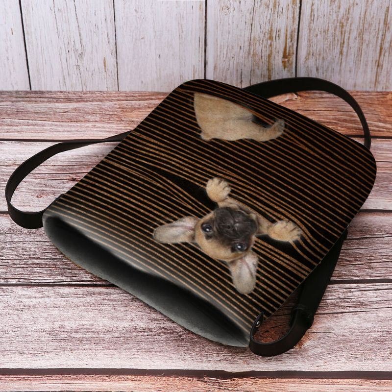 Dame Filt Uformell Stripe Søt 3d Hundeutskriftsmønster Crossbody Bag Skulderveske