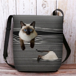 Dame Følte Søt Tegneserie Katt Stripemønster Multi-bær Crossbody Bag Skulderveske