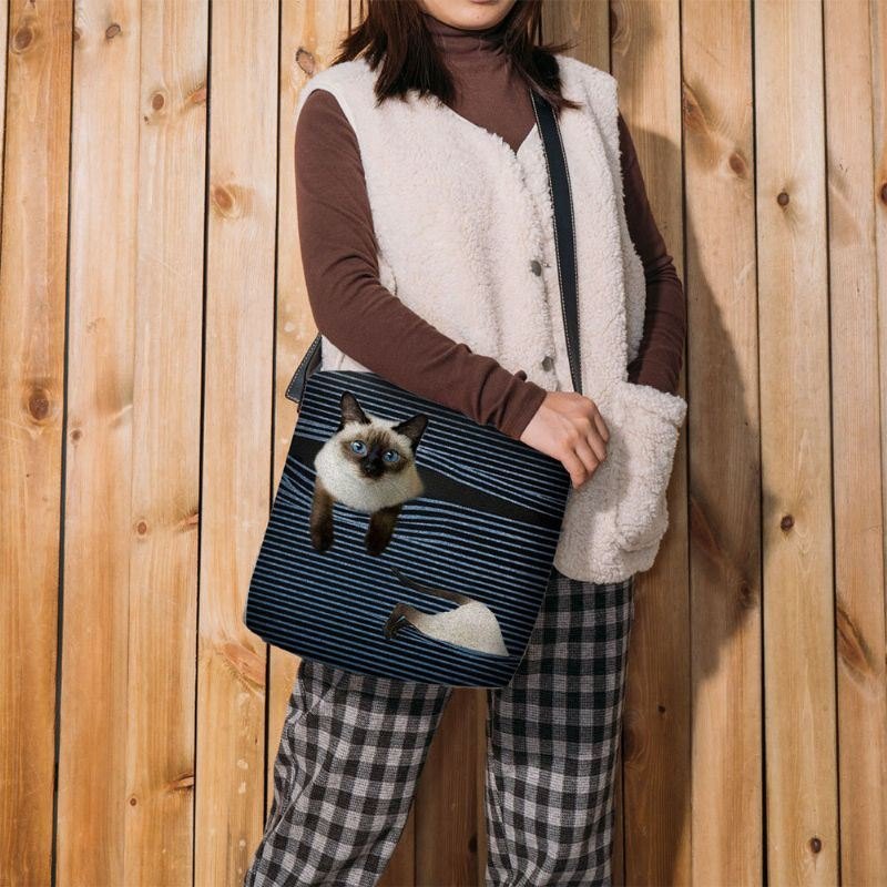 Dame Følte Søt Tegneserie Katt Stripemønster Multi-bær Crossbody Bag Skulderveske