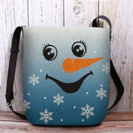 Dame Føltes Søt Festlig Julesmil Snowman Snowflakes Print Crossbody Bag Skulderveske