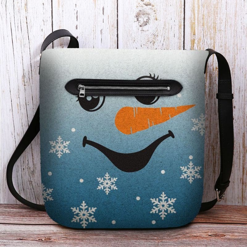 Dame Føltes Søt Festlig Julesmil Snowman Snowflakes Print Crossbody Bag Skulderveske