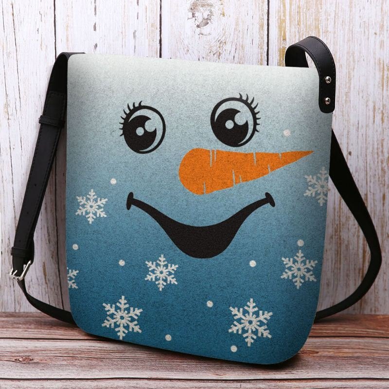 Dame Føltes Søt Festlig Julesmil Snowman Snowflakes Print Crossbody Bag Skulderveske