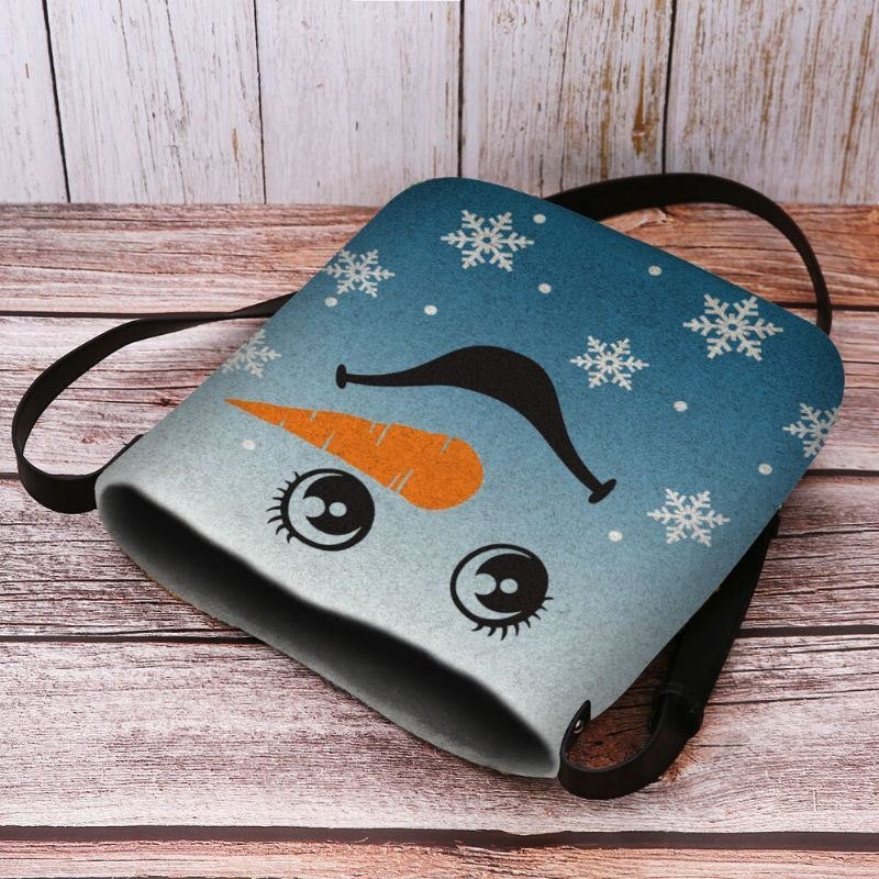 Dame Føltes Søt Festlig Julesmil Snowman Snowflakes Print Crossbody Bag Skulderveske