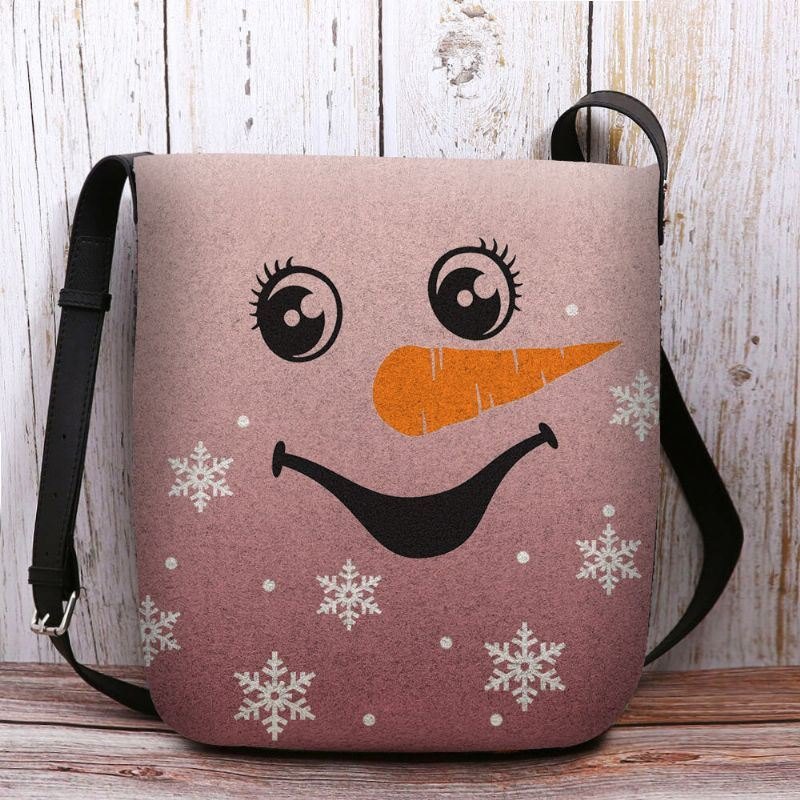 Dame Føltes Søt Festlig Julesmil Snowman Snowflakes Print Crossbody Bag Skulderveske