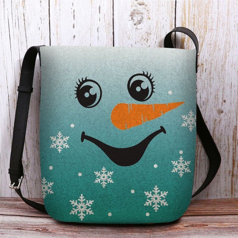 Dame Føltes Søt Festlig Julesmil Snowman Snowflakes Print Crossbody Bag Skulderveske