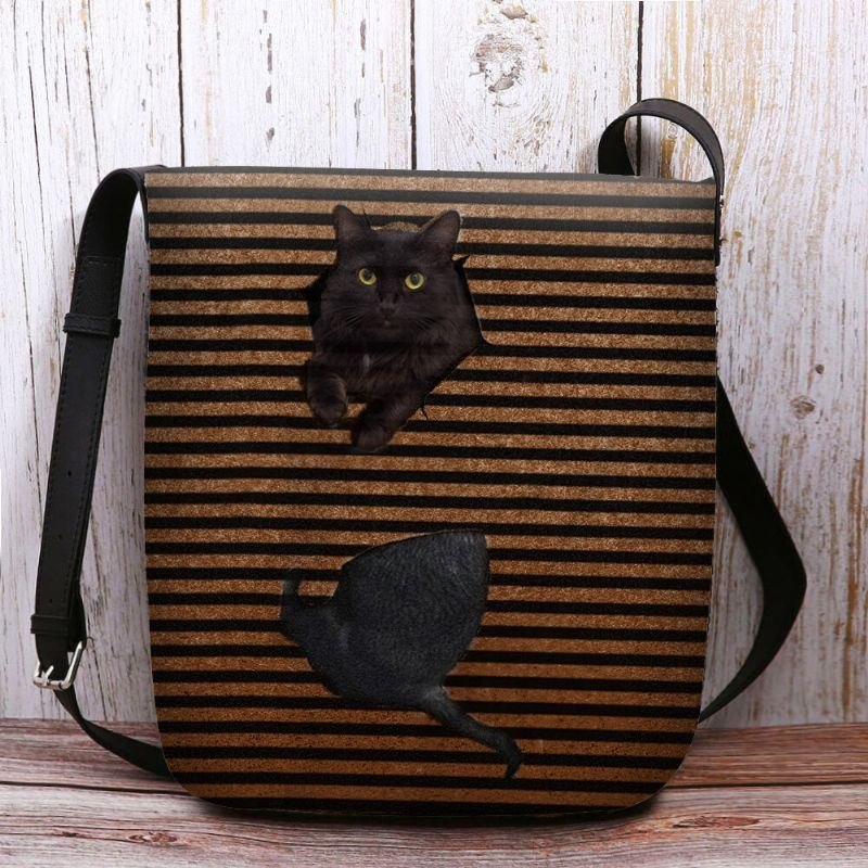 Dame Føltes Søt Uformell 3d Tegneserie Katt Med Stripermønster Crossbody-veske Skulderveske