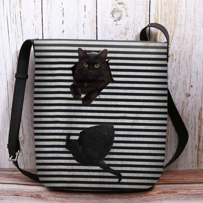 Dame Føltes Søt Uformell 3d Tegneserie Katt Med Stripermønster Crossbody-veske Skulderveske