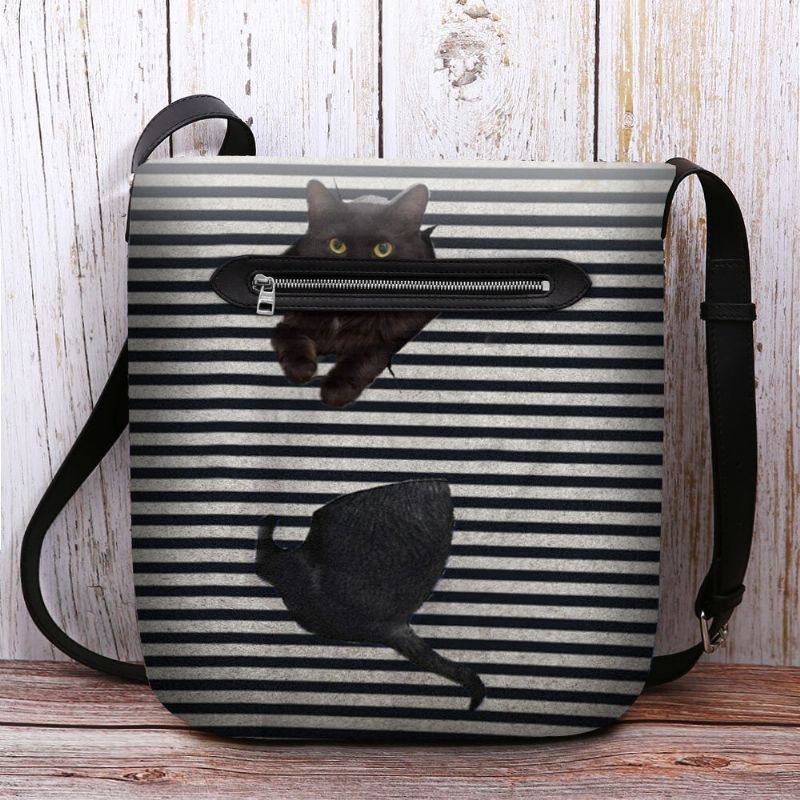 Dame Føltes Søt Uformell 3d Tegneserie Katt Med Stripermønster Crossbody-veske Skulderveske