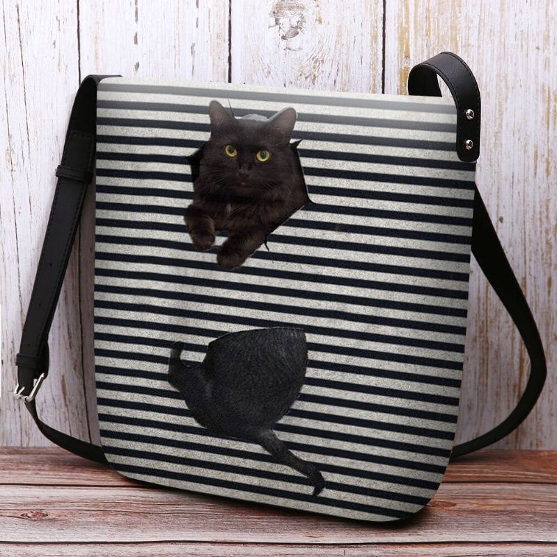 Dame Føltes Søt Uformell 3d Tegneserie Katt Med Stripermønster Crossbody-veske Skulderveske