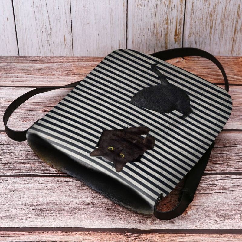 Dame Føltes Søt Uformell 3d Tegneserie Katt Med Stripermønster Crossbody-veske Skulderveske