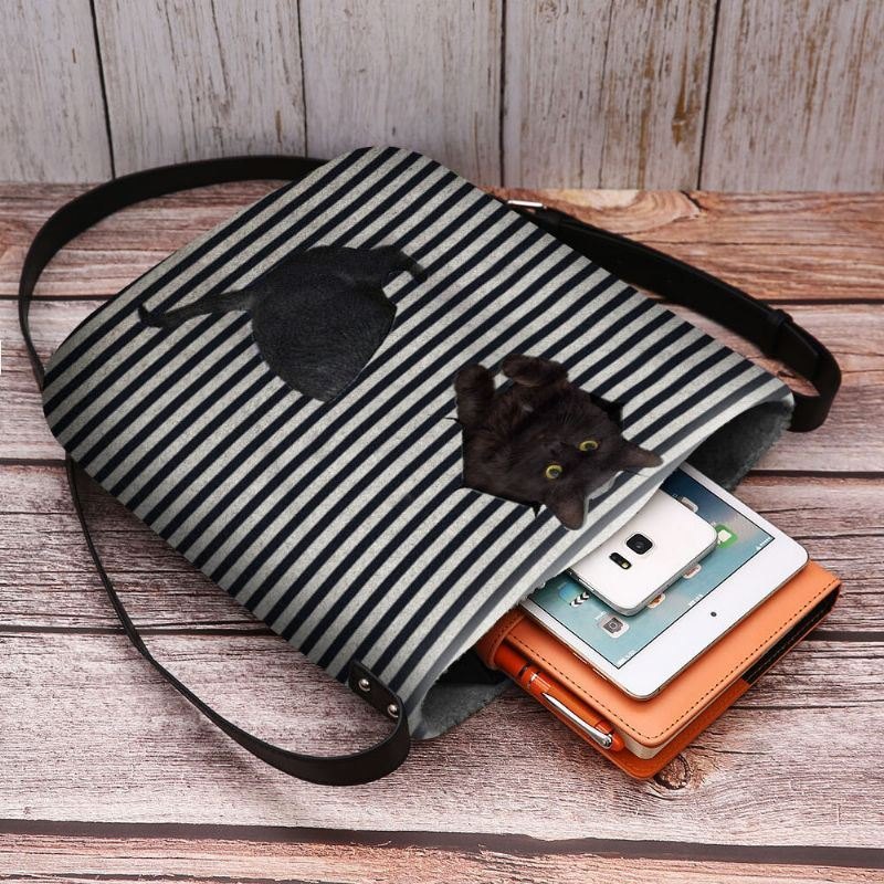 Dame Føltes Søt Uformell 3d Tegneserie Katt Med Stripermønster Crossbody-veske Skulderveske