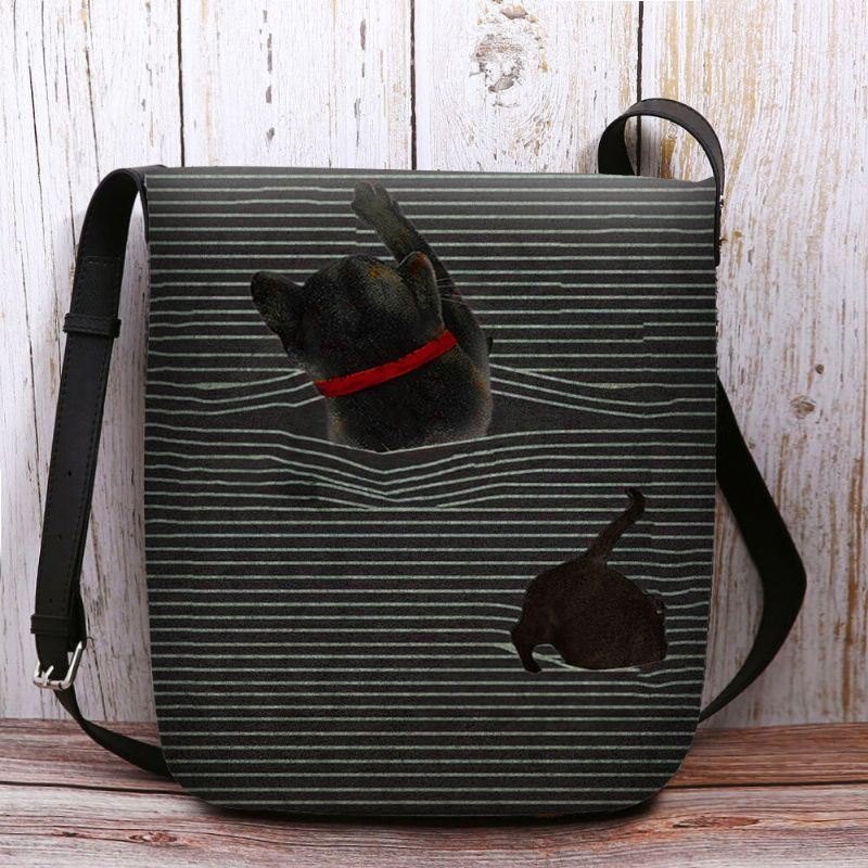 Dame Føltes Søt Uformell Tegneserie Katt Stripemønster Crossbody Bag Skulderveske