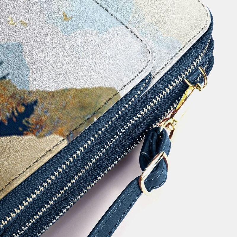 Dame Imitert Skinn Dame Mountain Treetop Print Bag 6.3 Tommers Telefonveske Crossbody Bag