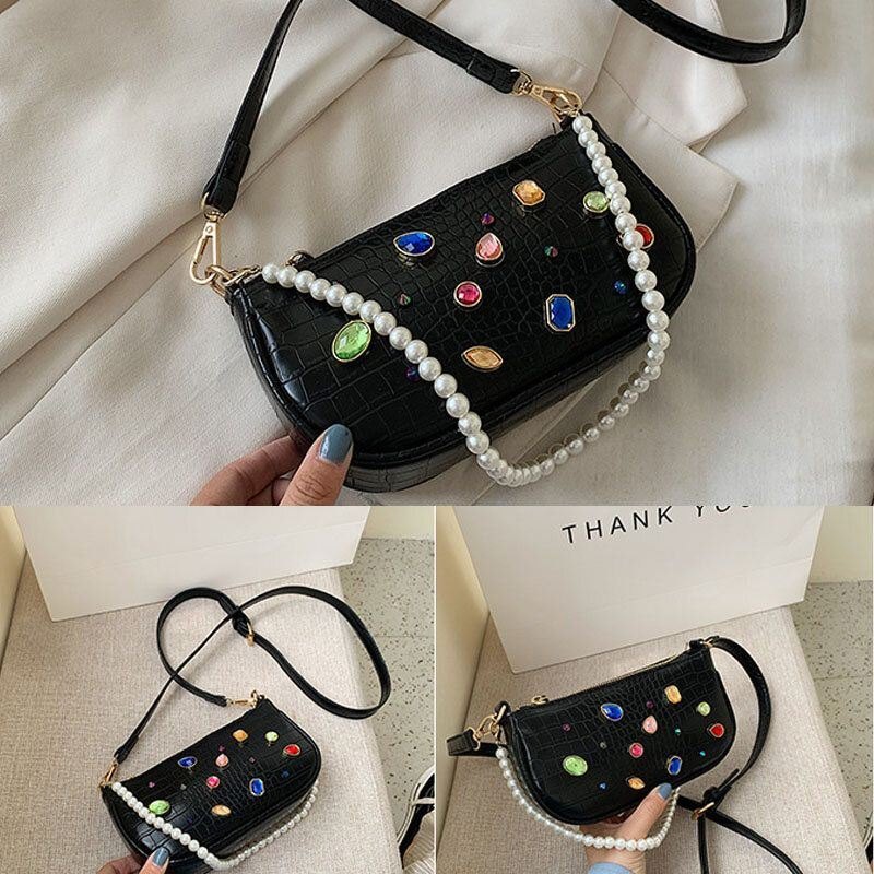 Dame Krokodillemønster Gem Skulderveske Crossbody Bag