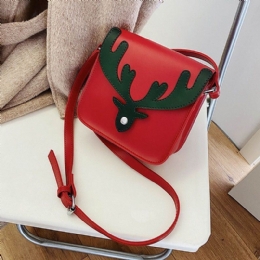 Dame Kunstskinn Kontrastfarge Jul Elg Mønster Liten Firkantet Veske Crossbody Bag Skulderveske