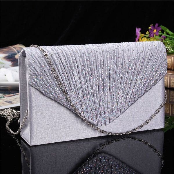 Dame Kvelds Brude Lommebok Konvolutt Flash Diamond Clutch Bærbar Skulderveske Crossbody Bag