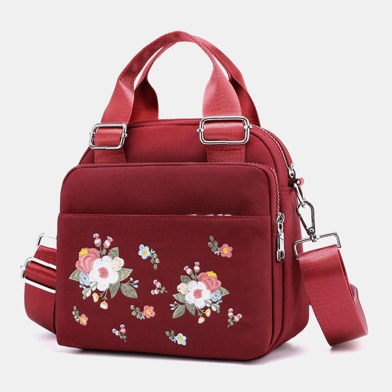 Dame Lettvekt Vanntett Blomsterbrodert Crossbody Bag Skulderveske