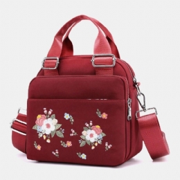 Dame Lettvekt Vanntett Blomsterbrodert Crossbody Bag Skulderveske