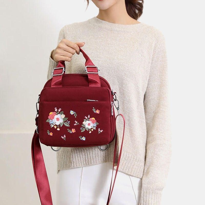 Dame Lettvekt Vanntett Blomsterbrodert Crossbody Bag Skulderveske