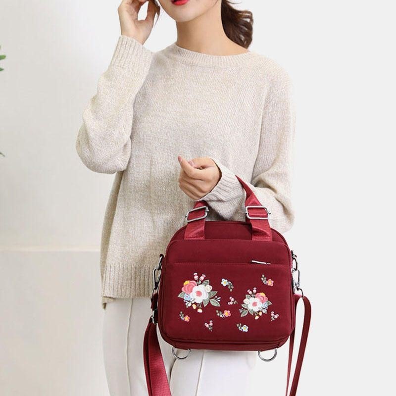 Dame Lettvekt Vanntett Blomsterbrodert Crossbody Bag Skulderveske