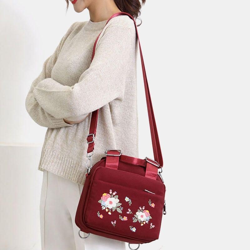 Dame Lettvekt Vanntett Blomsterbrodert Crossbody Bag Skulderveske