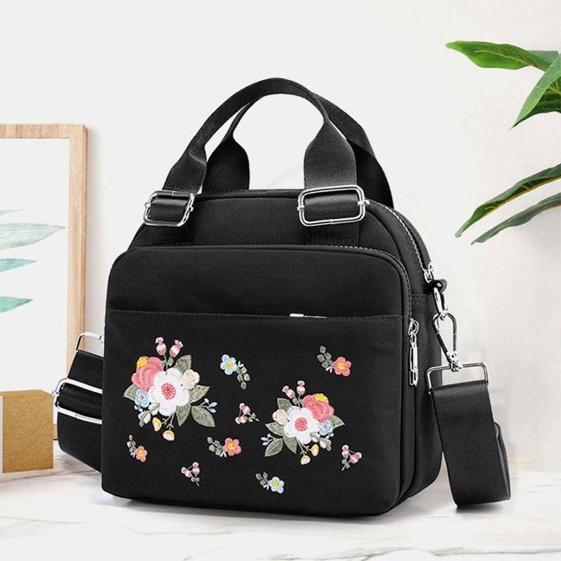 Dame Lettvekt Vanntett Blomsterbrodert Crossbody Bag Skulderveske