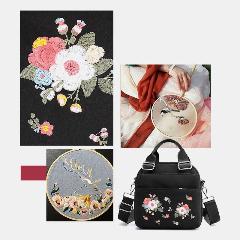 Dame Lettvekt Vanntett Blomsterbrodert Crossbody Bag Skulderveske