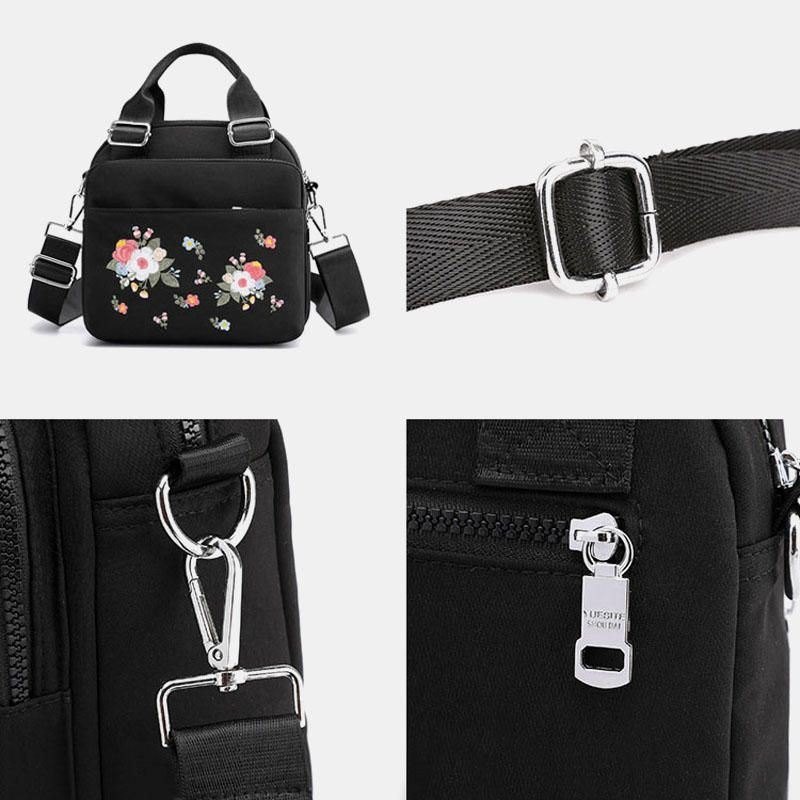 Dame Lettvekt Vanntett Blomsterbrodert Crossbody Bag Skulderveske