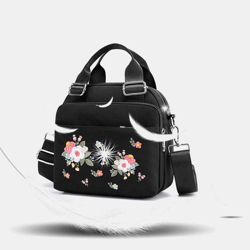 Dame Lettvekt Vanntett Blomsterbrodert Crossbody Bag Skulderveske