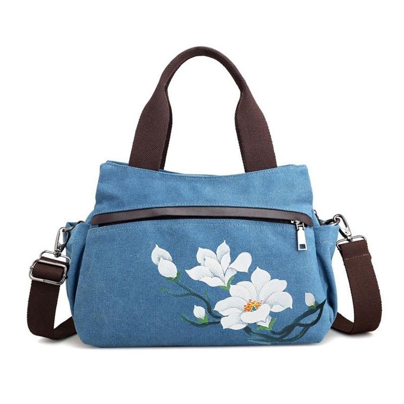 Dame Lotus Canvas Handbag Chinese Crossbody Bag