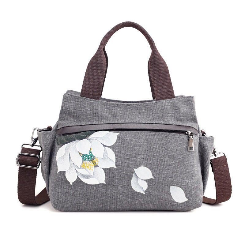 Dame Lotus Canvas Handbag Chinese Crossbody Bag